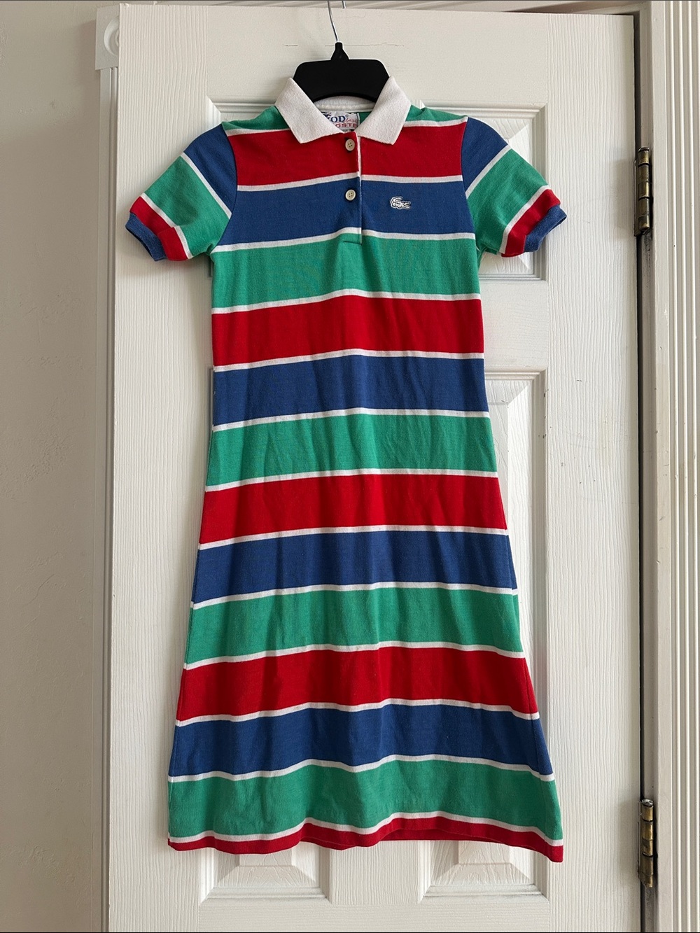 Lacoste Kids Striped Polo Dress in Red, Green & Blue